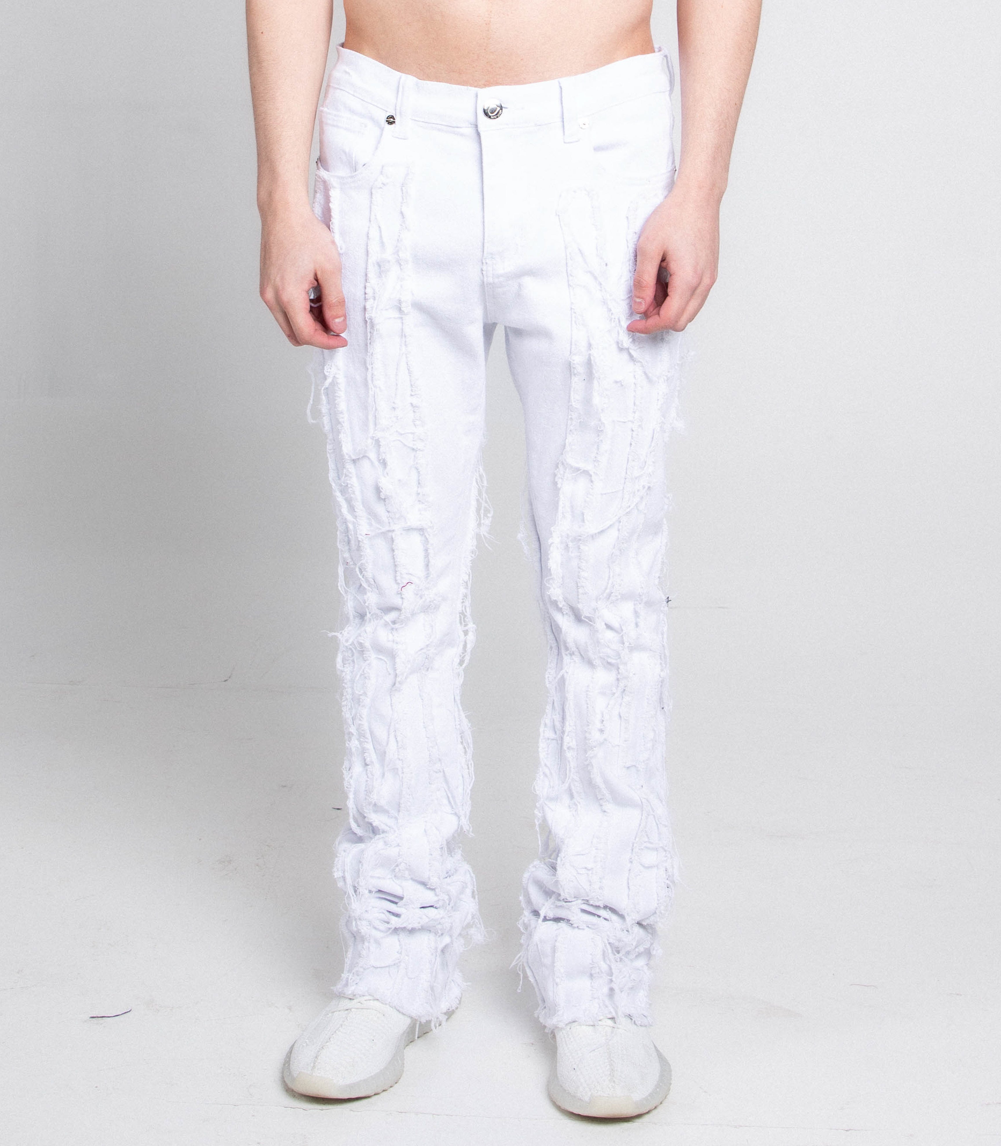 AJ672SK VERTICAL FRAYED STACKED JEANS